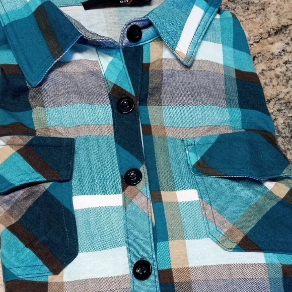 Teal and Black Plaid Women's Button Down Shirt - Picture 5 of 8
